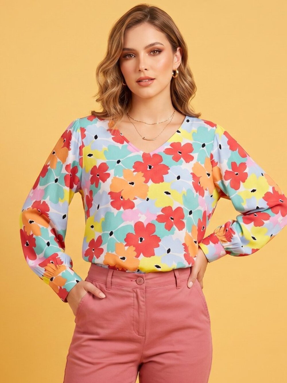 Michelle McDowell Rayon Multi-Color Blouse